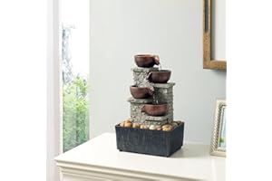 Kalona 4-Tier Cascading Bowl Fountains Indoor Waterfall Fountain Relaxation/Meditation Tabletop Fountain Artistic Peaceful Desk Fountains with Reflective Lighting/Rocks Home/Office Decoration(21132B)