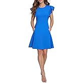 DKNY Womens Flutter Sleeve Scuba Crepe Jewel Neck Dress