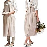 NEWGEM Cotton Linen Cross Back Apron for Women with Pockets for Cooking Painting Beige without Waist Ties