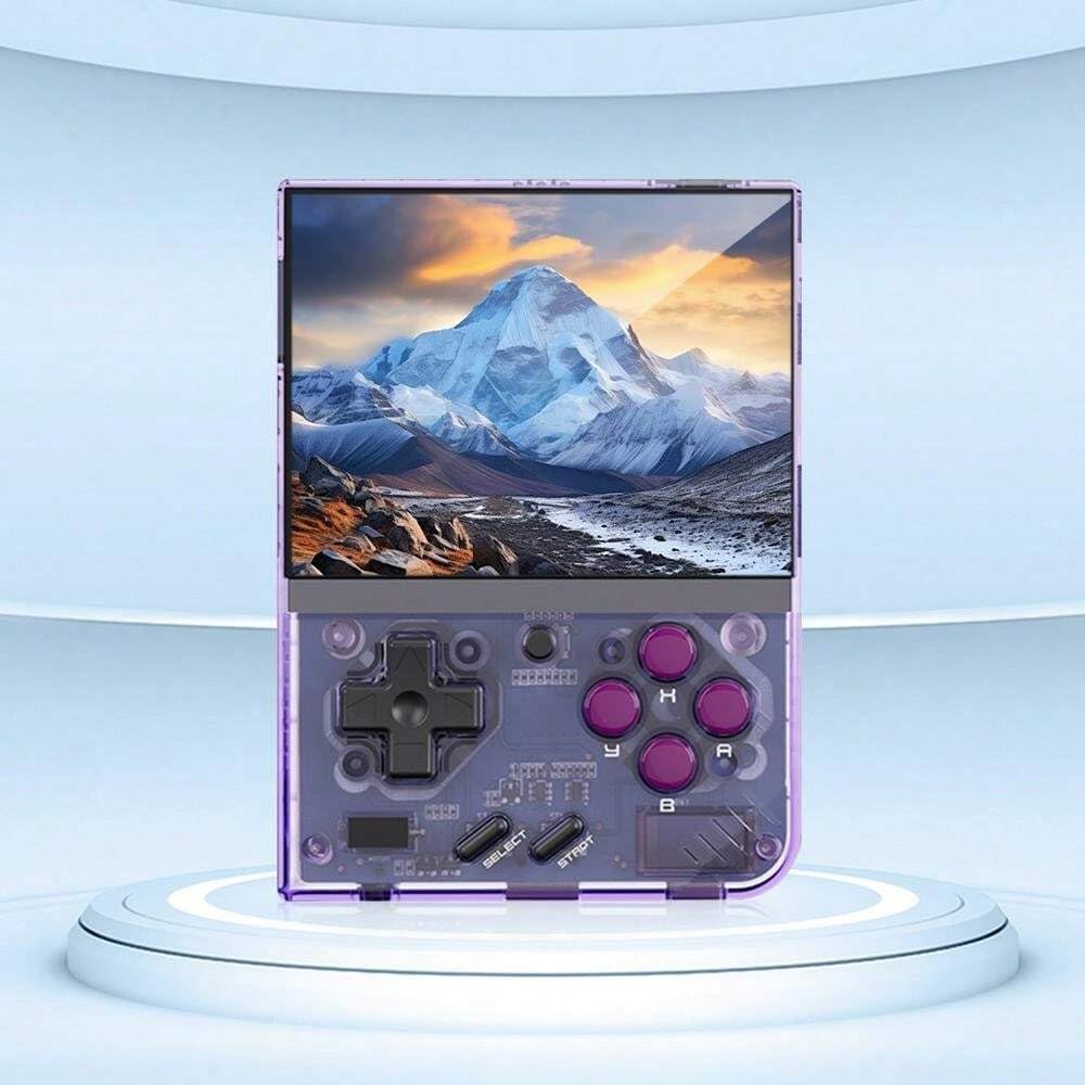 Mini Plus Portable Retro Handheld Game Console Mini+ 3.5 Inch IPS Screen Classic Video Game Console Linux System, Include 64GB TF Card Version Console（Purple Color）