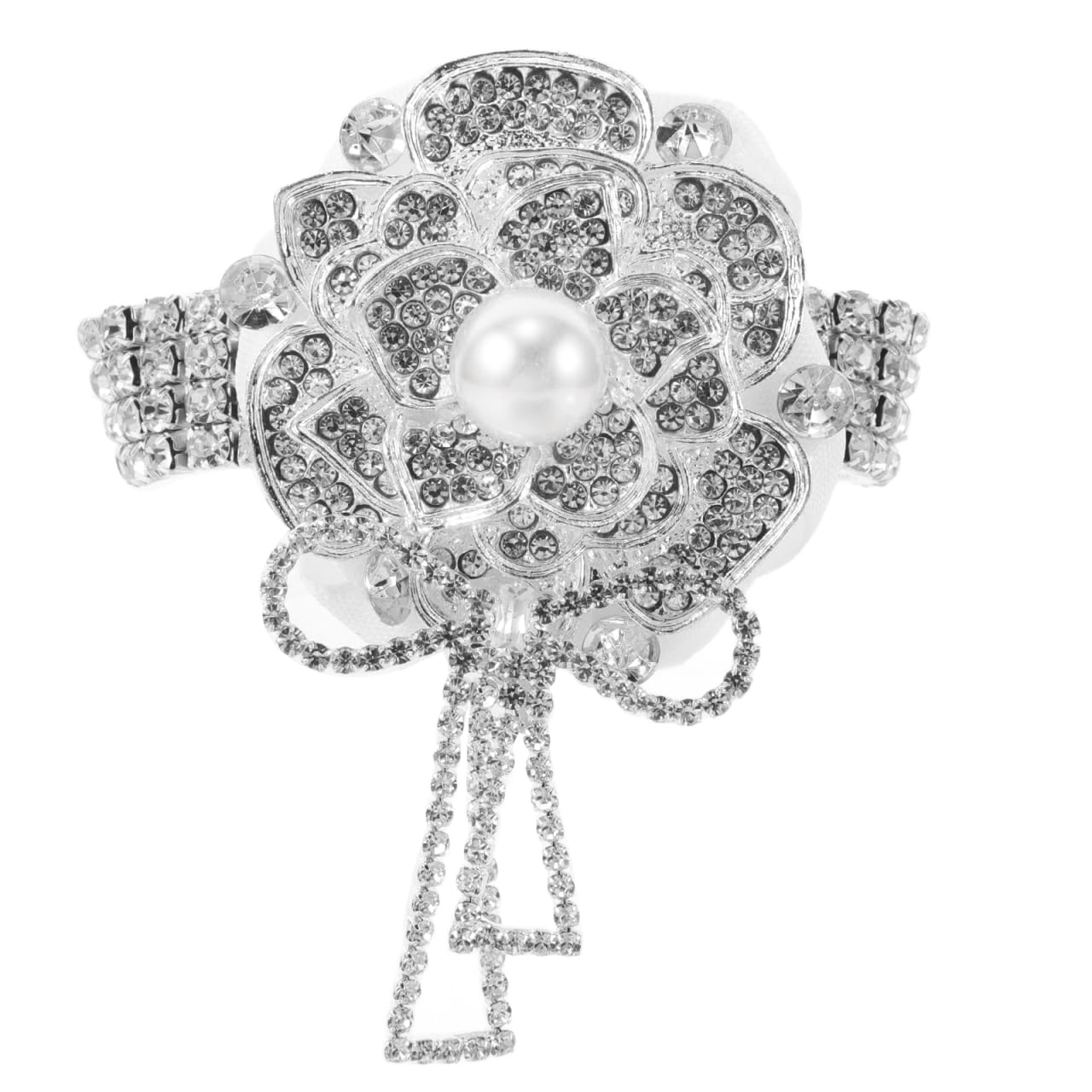 AOKWAWALIY Rhinestone Wrist Corsage Wedding Accessory Elegant Prom Flower Wristlet for Bridesmaids Bridal Party 3.1X2X1.4 Inches