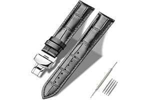 Moran Genuine Leather Band Alligator and Cowhide Replacement Deployment Buckle Watch strap18mm to 24mm Crocodile Leather Strap for Men's and Women's