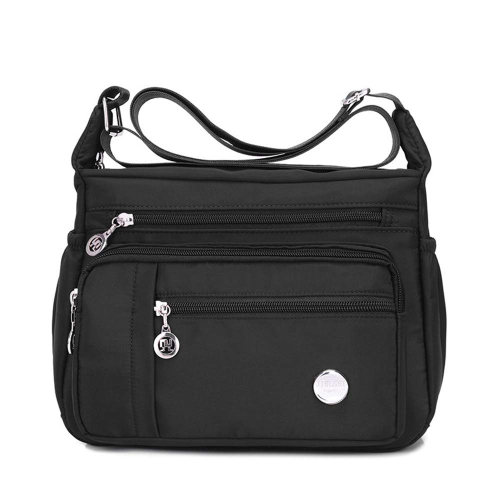 KEEPOP Crossbody Bag for Women, Multi Pocket Waterproof Lightweight Nylon Purse Shoulder Bag Black S