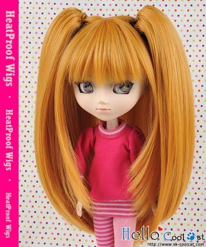 Doll 8 to 9.5 inches CC heat-resistant 3-way wig Long Yellow Brown HT-02C-3