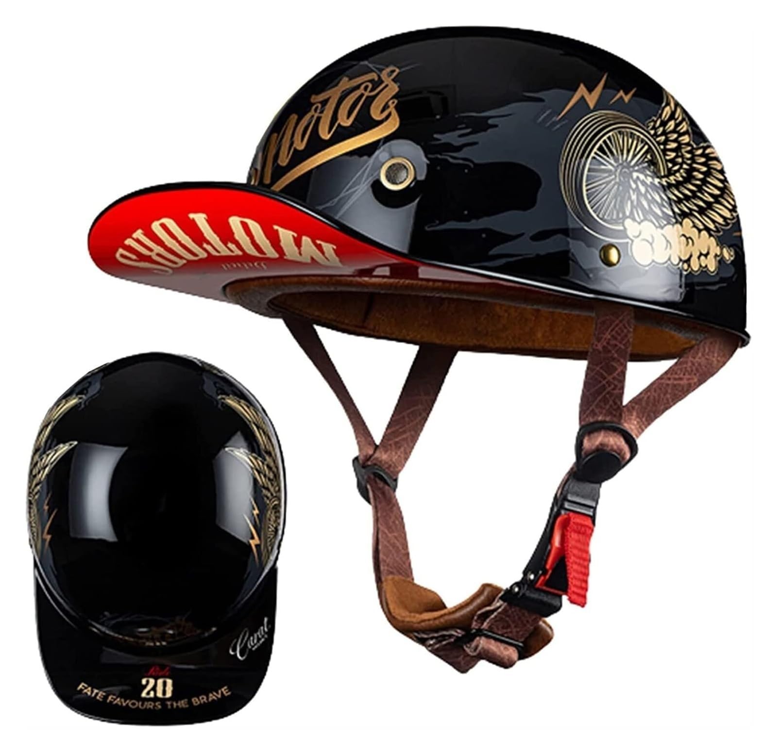 amazon mens xxl motorcycle helmets Mua Unisex Baseball Cap Helmet DOT Approved, German Style Retro Small Half Shell Helmet, Men Women Scooter Bike Moped Open Face Helmet(D,XXL(63-64CM)) trên Mỹ chính hãng 2026 Ole Miss To Wear Brand_Shadow The helmet has Bluetooth Color:Black with Red Stripe