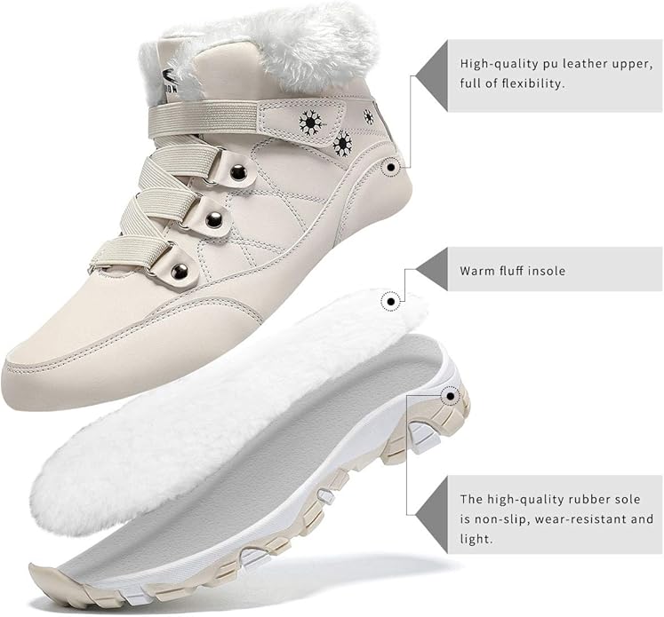 ASHION Womens Waterproof Winter Shoes Non-Slip Warm Snow Boots