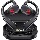 Open Ear Bluetooth Headphones Stereo Sound Clear Call Air-Conduction Wireless Charging Case LED Digital Display Ear Hook Earbuds Headset with Microphone Waterproof Earphones for Sport Workout Running
