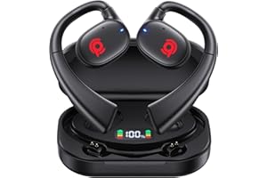 CYBERDOT Open Ear Bluetooth Headphones Stereo Sound Clear Call Air-Conduction Wireless Charging Case LED Digital Display Ear Hook Wireless Earbuds with Microphone Waterproof Earphones for Sport Workout Running