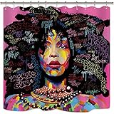 Riyidecor Afro African American Shower Curtain Rock Colorful Watercolor Black Hair Girl Lady Pink Trendsetter Decor Bathroom Set Polyester Waterproof 72x72 Inch with Free Plastic Hooks 12-Pack