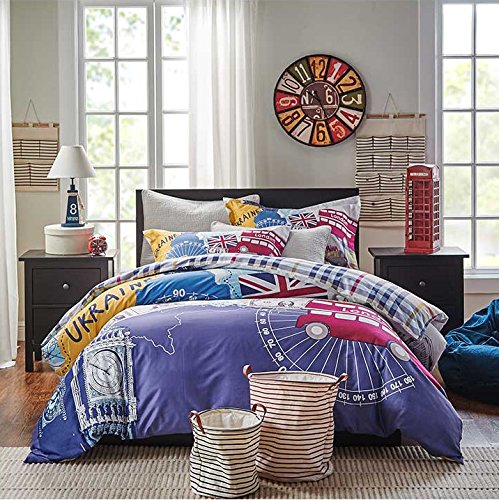Maketop Big Ben Bus London Themed Cotton Satin Kids Boys Girls