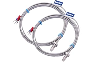 Twidec/2Pcs 1/4" Screw Probe Temperature Sensor K Type Thermocouple 2 Meters Cable Temperature Range: 0-600°C LT-104