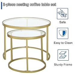 HEONITURE Gold Nesting Coffee Table Set of 2, Small