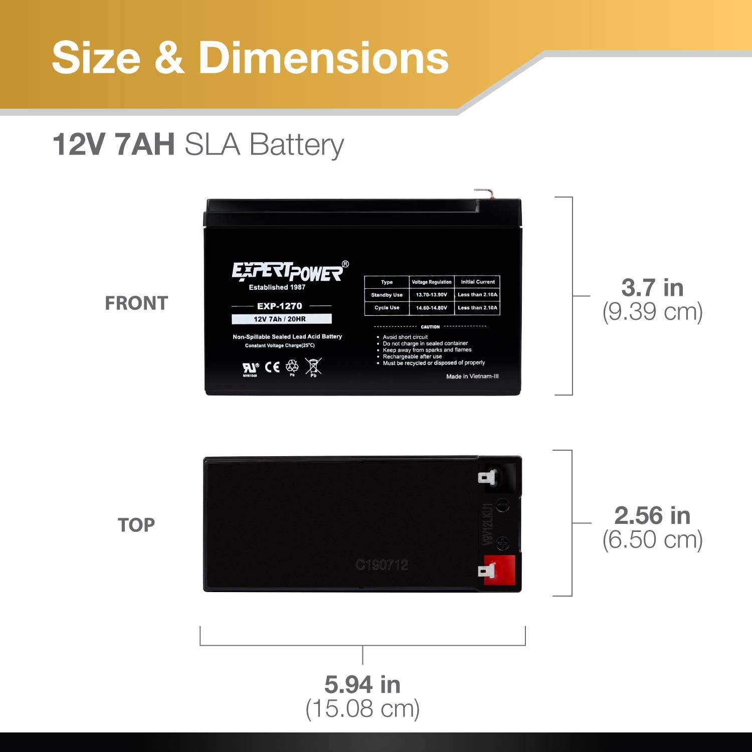 ExpertPower Standard 12V 7AH Rechargeable SLA Battery, (EXP1270-2) - 2 Pack: Home Audio & Theater