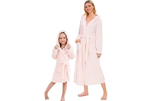 Umeyda Girls & Women Fleece Hooded Robes, Soft Fuzzy Bathrobe Warm Plush Fluffy Bath Robe for Kids Womens