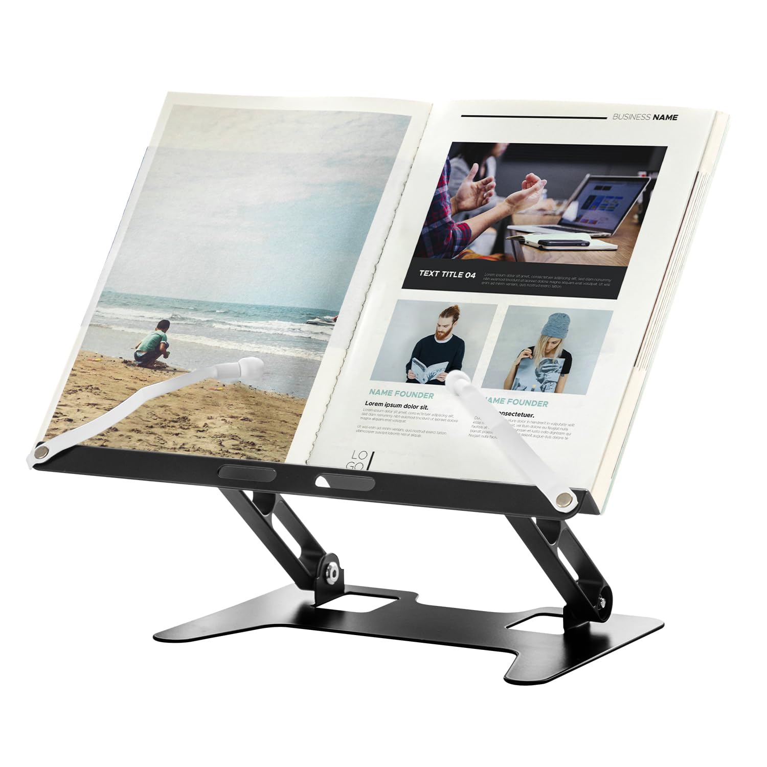 Photo 1 of Honagu Book Stand, Metal Book Holder, Adjustable Book Stand for Reading, Foldable Cookbook Documents Stand for Textbooks, Music Books, Recipe, Cookbooks, Magazines, Tablets, Laptops (Black)