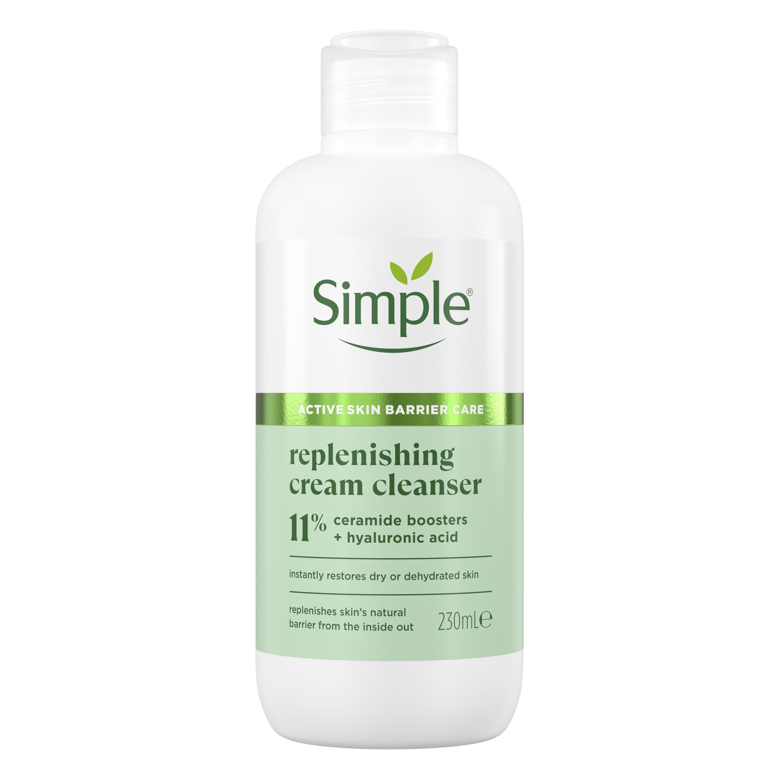Simple Replenishing Cream Cleanser Face Cleanser Suitable for even the Most Sensitive Skin with 11% Ceramide Boosters and Hyaluronic Acid 230 ml
