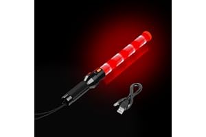 SIMAZO 16 Inch Rechargeable Traffic Wand, Multifunction Traffic Control Wand with 2 Flashing Modes, Red Safety Traffic Baton for Airport, Parking, Car Directing