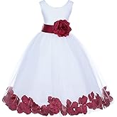 ekidsbridal White Floral Rose Petals Flower Girl Dress Birthday Girl Dress Junior Flower Girl Dresses 302s