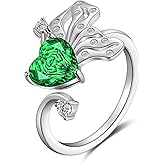 Butterfly Heart Birthstone Ring - 925 Sterling Silver Rose Cut Cubic Zirconia Adjustable Butterfly Ring Anniversary Engagement Promise Ring Birthday Jewelry Gift for Women Wife Mom Daughter