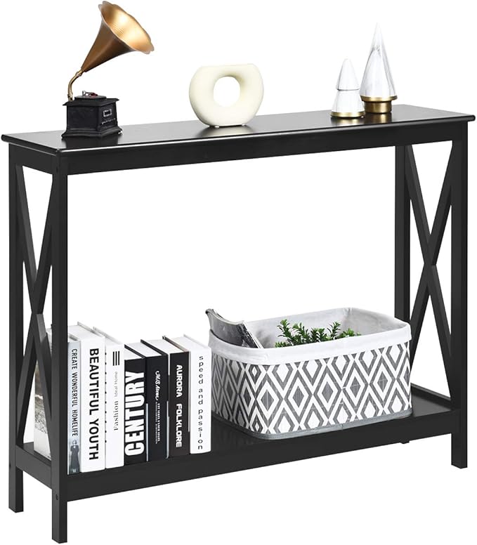 COSTWAY 2Tiers Console Side Table, XShaped PC Computer Writing Desk