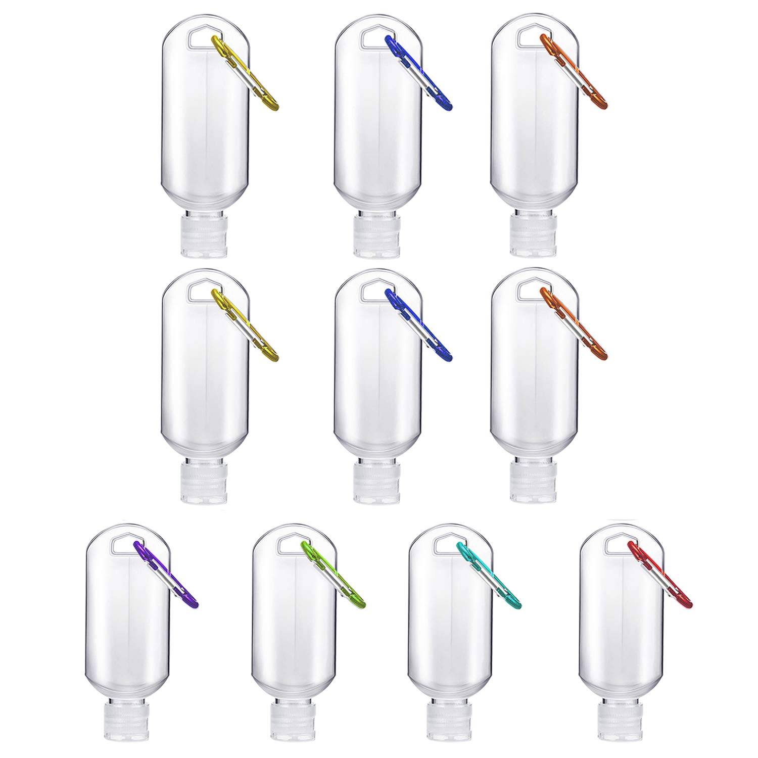 10 Pack Portable Travel Bottles 50 ml Leakproof Refillable Empty Bottles Hand Sanitizer Containers with Carabiner Keychain Flip Cap Squeezable Bottles for Travel, Outdoor, School (10 pack) : Beauty
