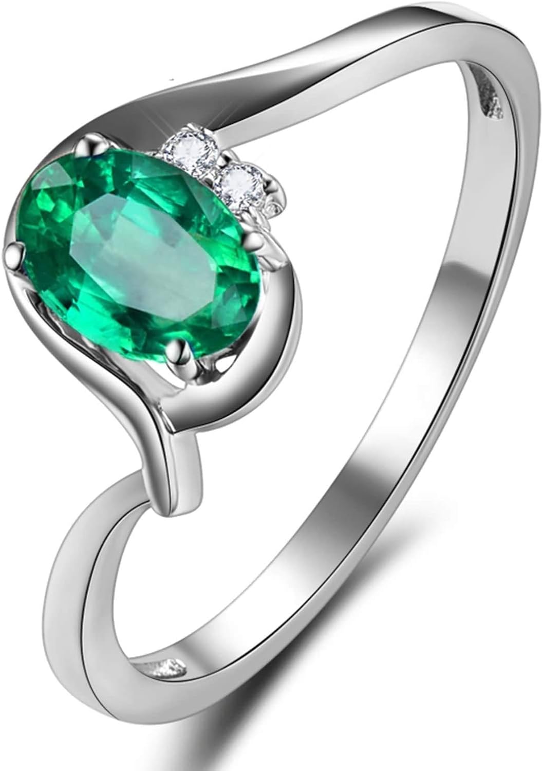 Beydodo Emerald Green Rings for Women 0.4 Carat, Engagement Rings for