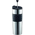 Bodum Travel Press, Stainless Steel Travel Coffee and Tea Press, 15 Ounce, .45 Liter, Black