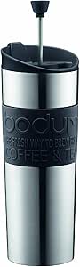 Bodum Travel Press, Stainless Steel Travel Coffee and Tea Press, 15 Ounce, .45 Liter, Black