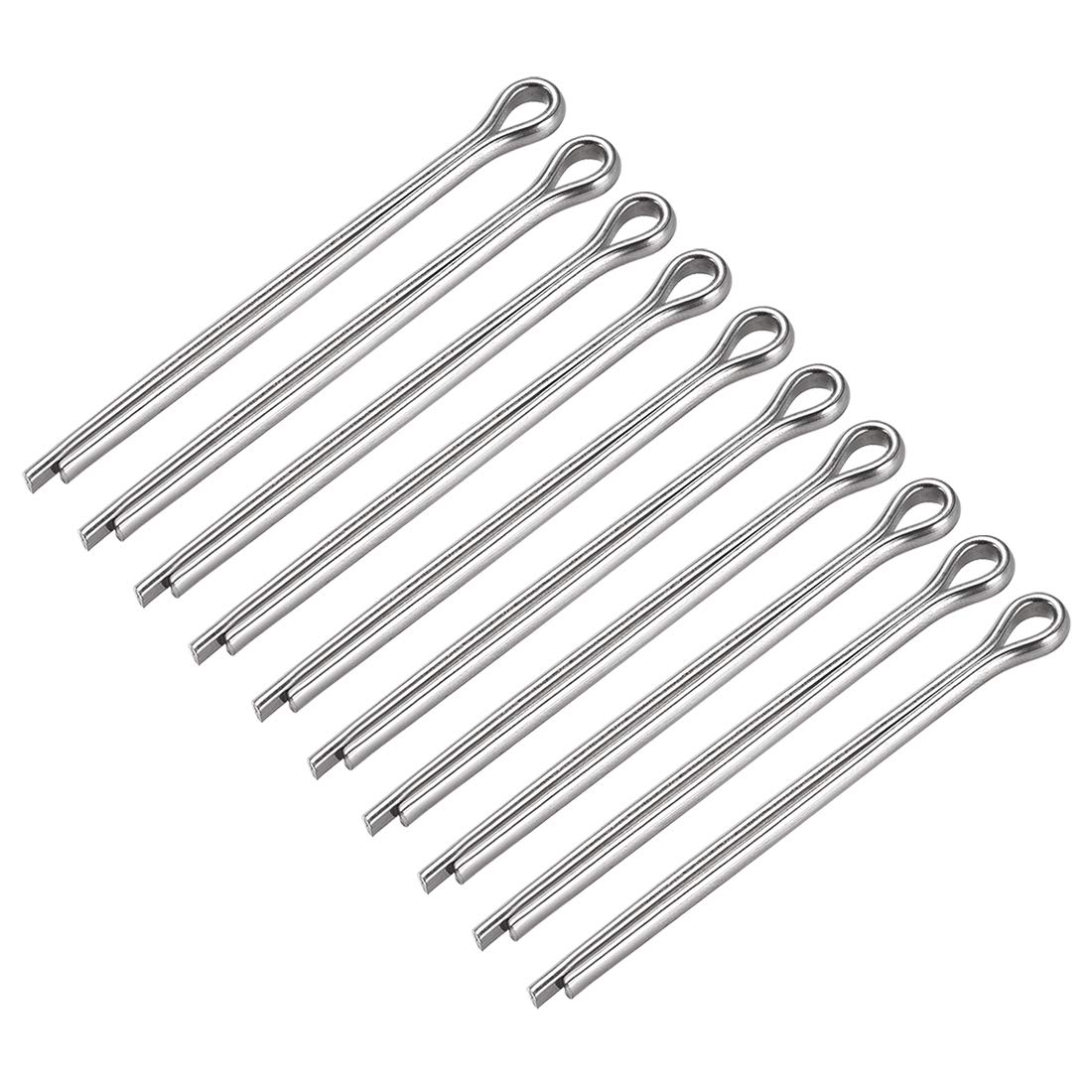 sourcing map Split Cotter Pin - 5mm x 70mm 304 Stainless Steel 2-Prongs Silver Tone Fastener Clip Key 10Pcs