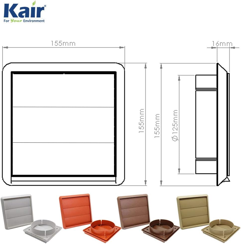 Kair White 125mm Louvred Wall Vent Grille - 125mm / 5 Inch Round Rear Spigot & 155mm Front Cover - Backdraught Prevention Shutter Flaps - Image 4
