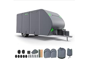 Smikodo Utility Travel Trailer Cover 27-30 ft, Waterproof Windproof Anti-UV, Rip-Stop Extra-Thick 6 Layers, RV Jack & 4 Tire Covers Gray