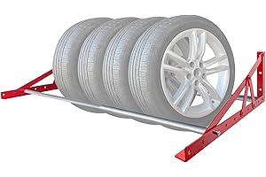 ROBLOCK Adjustable Tire Rack Wall Mount for Garage, Wheel Spare Tire Carriers with Heavy Duty Steel, Adjustable Length(31"-56"), Red