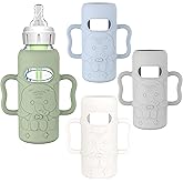 KingKam 4 Pack Silicone Sleeves for Dr. Brown's Glass Baby Bottles, Drop Protection Bottle Sleeves with Handles, Compatible with Dr. Brown's Anti-Colic Options+ Narrow Glass Baby Bottles, 8 oz/250 mL