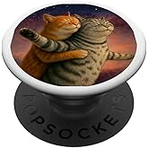 Funny Orange Gray Cat Romantic Cosmic Art PopSockets Adhesive PopGrip