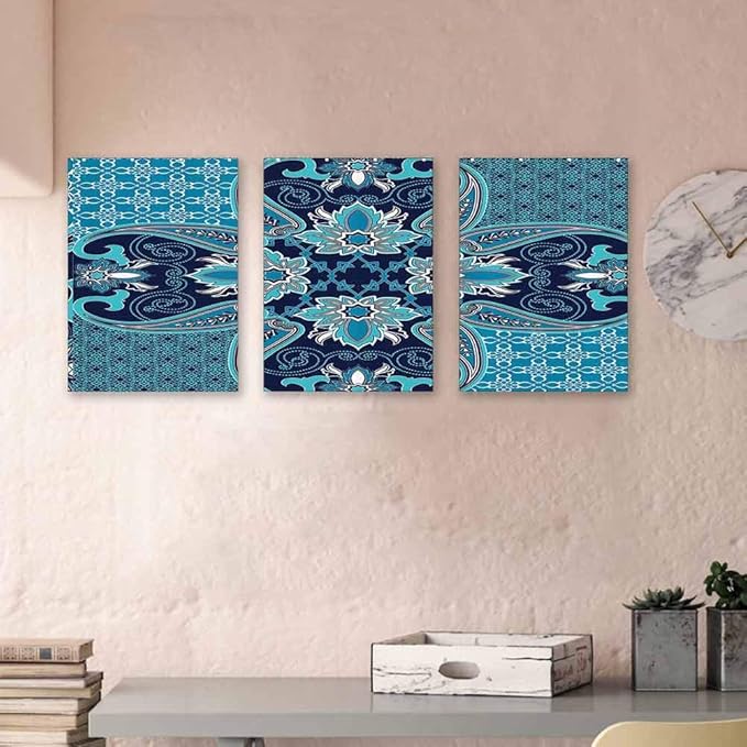 Amazon.com: Navy Blue Decor Triptych Art Design Style ...