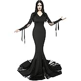 CICOCI Halloween Witch Costume - Black Gothic Plus Size Long Dress with Rose