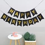 YELYAN Black Gold Happy Birthday Banner with Balloons & Ribbon view 4