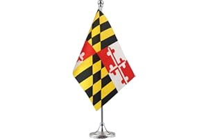 GENTLEGIRL Maryland State flag Maryland MD State Flag, Small Mini Maryland flag Desk Flag stick Office Table Flag on Stand Base,Festival Events Celebration decoration,Desk decoration,home decoration
