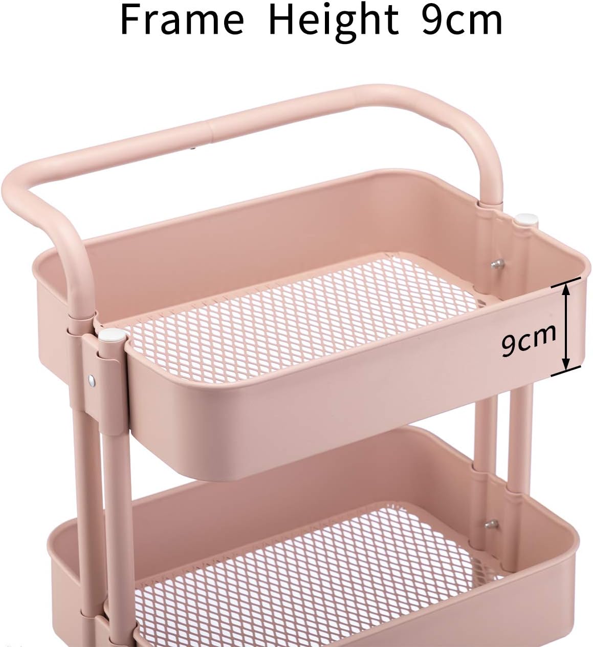 MATICO 3-Tier Metal Utility Service Cart Rolling Storage Shelves with Handles, Storage Utility Cart, Pink-White Makeup Cart : Office Products