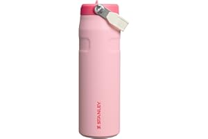 Stanley IceFlow Flip Straw 2.0 Water Bottle 24 oz | Built-In Straw for Travel and Sports | Lightweight and Leak Resistant | Insulated Stainless Steel | BPA-Free | Strawberry Cream