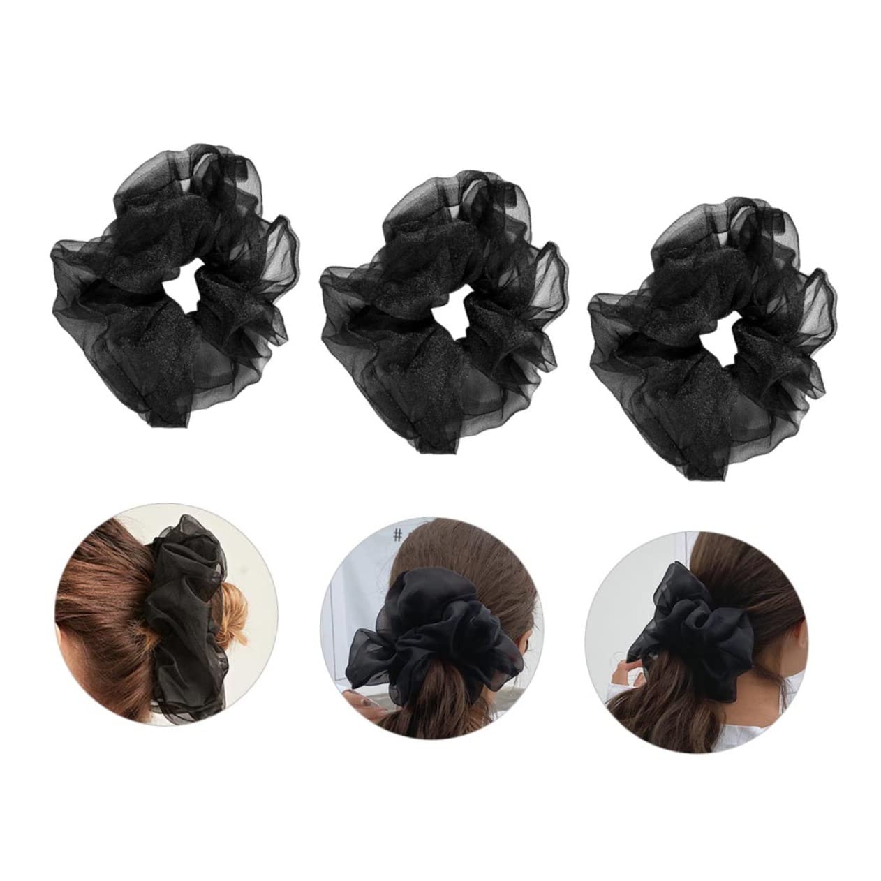 Lurrose 3pcs Large Intestine Circle Hair Circle Hair Ponytail Hair Jewels for Women Elastic Hair Ties Chiffon Hair Scrunchies Womens Hair Bands Girl Ponytail Holders Organza Hair Rings