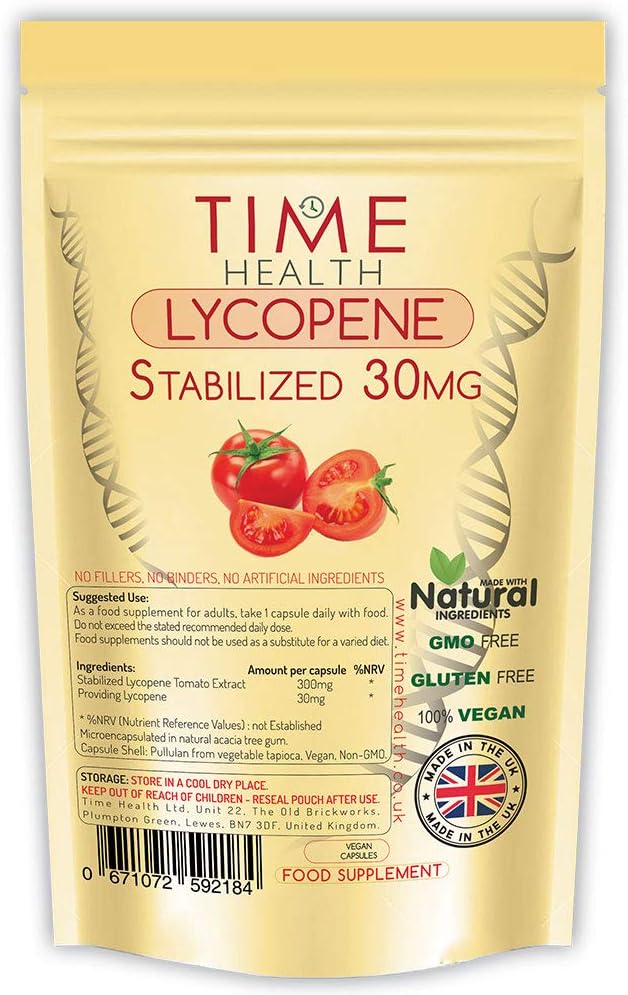 Lycopene - 30mg per Capsule - Stabilized, Microencapsulated Formula - Tomato Extract - Vegan - Zero Additives (120 Capsules)