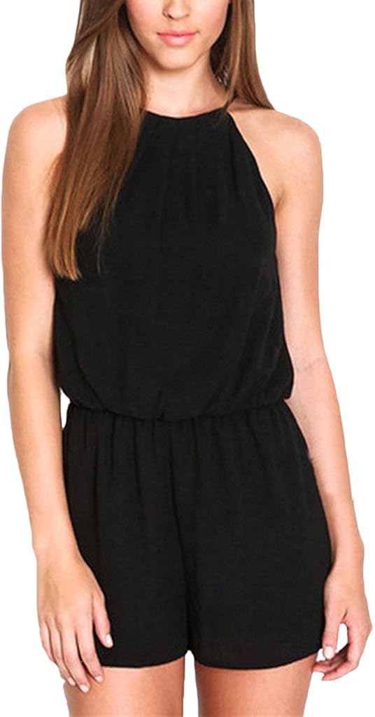 Jumpsuit Damen Chiffon Sommer Elegant Kurz Schwarz Kleider Clubwear