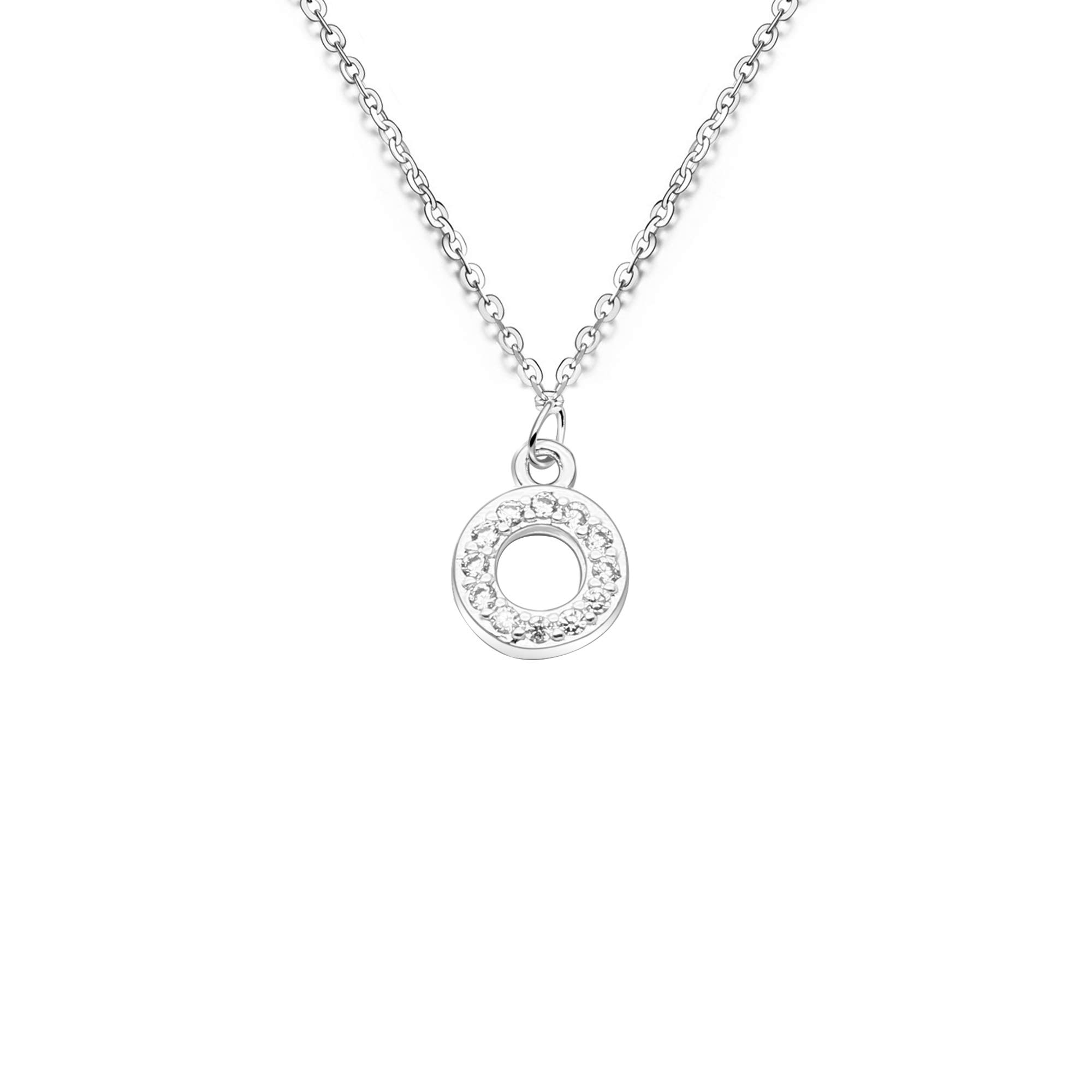 bifriend S925 Silver 26 Initial English Letter Crystal Chain Necklace For Women Girl Best Gift (O)
