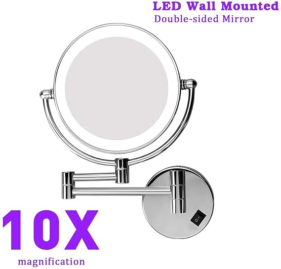 Excelvan Espejo de Pared con Aumento 10X y Normal, con Luz LED, 8