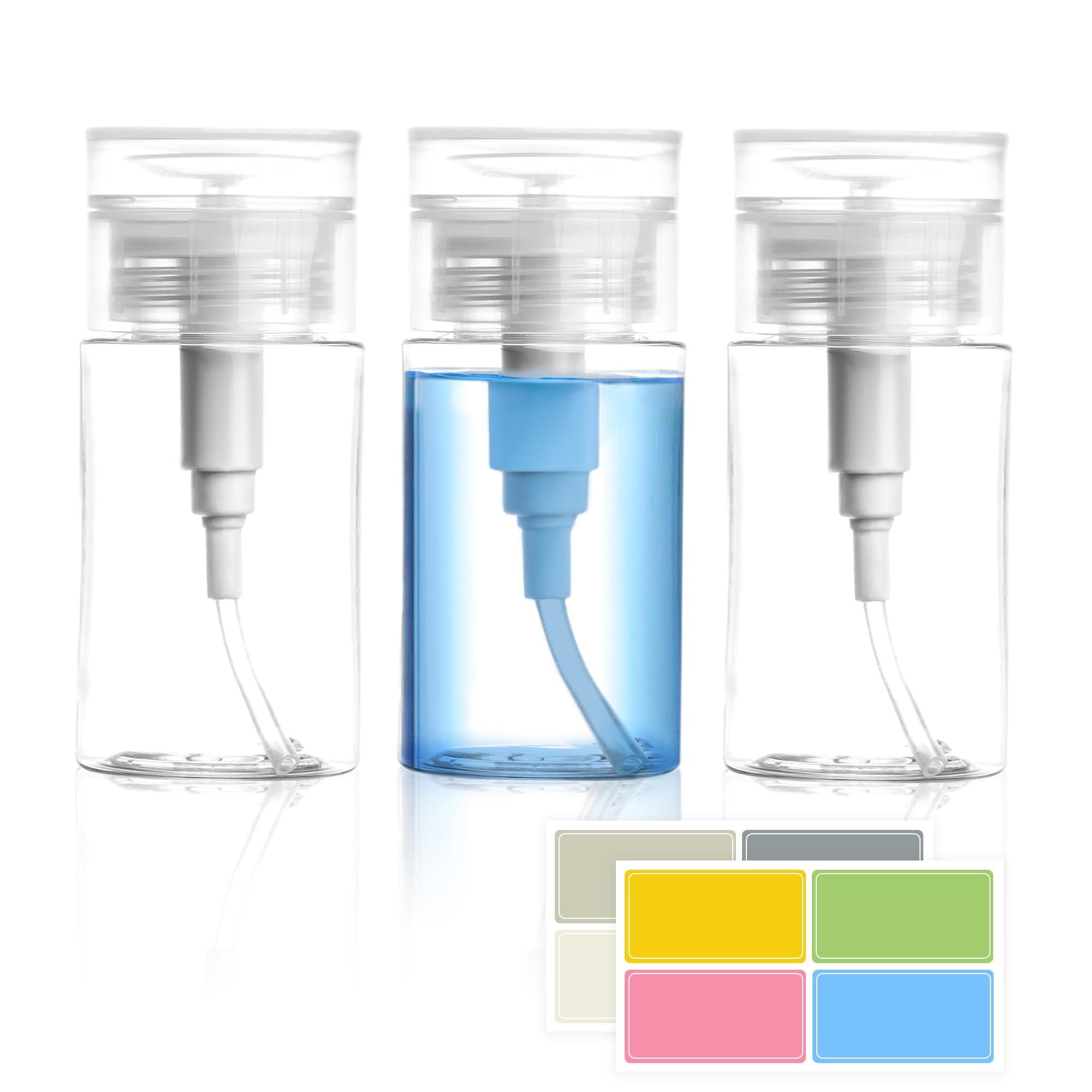 Photo 1 of 2PCS ONLY----Push Down Pump Dispenser,Clear Push Top Empty Bottles with DIY Stickers for Alcohol,Nail Polish,Makeup Remover,Toner (80ml)