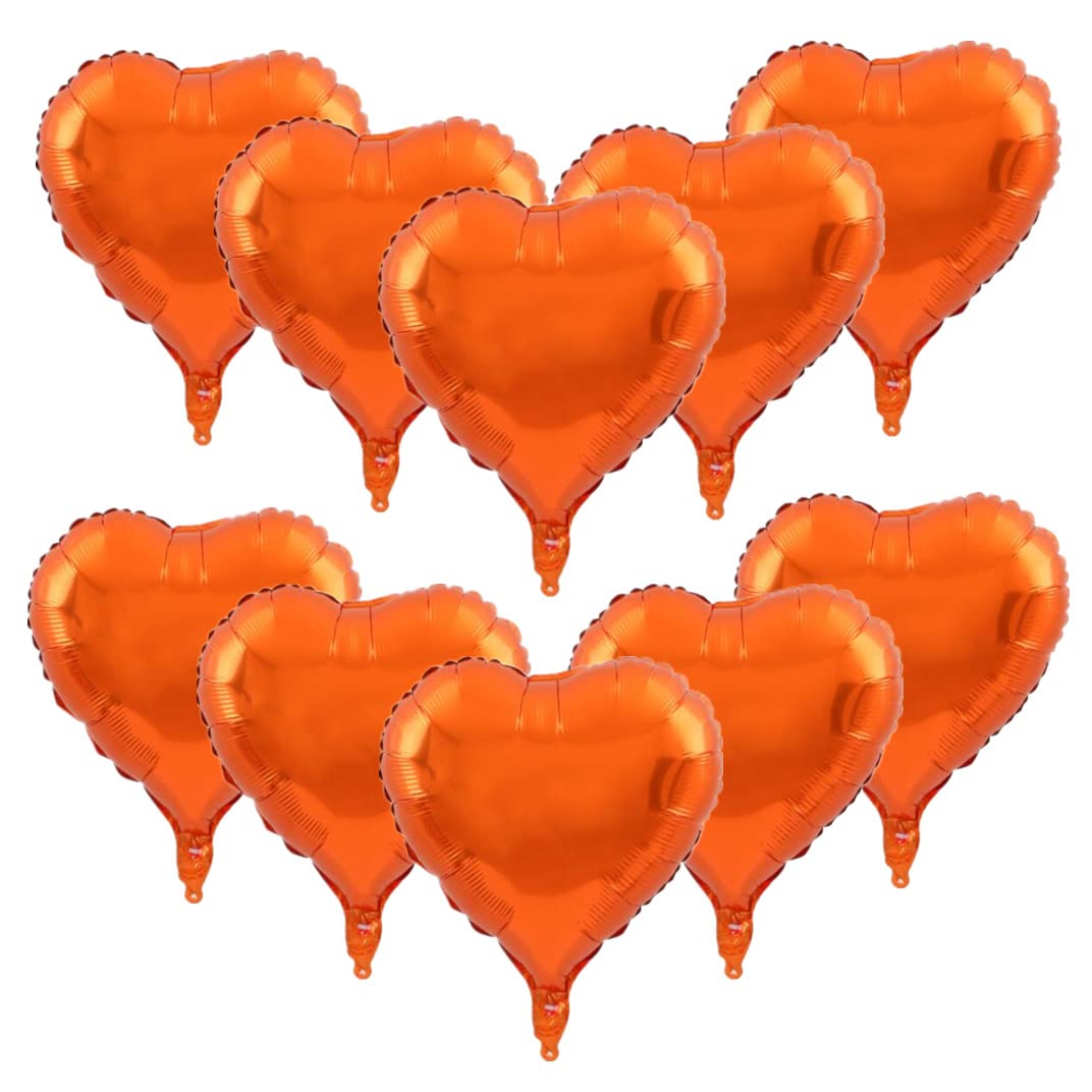 Zhiheng 10pcs Heart Balloos for Party Decoration,18inch Heart Shaped Foil Balloons for Birthday,Christmas,Graduation,Wedding Party Accessories (Orange)