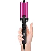 Farery Mini 3 Barrel Hair Waver - Portable Beach Wave Curling Iron for Short Hair, 1/2 Inch Ceramic Crimper with 3 Temp Settings & 30s Fast Heating, Dual Voltage Travel Hair Waver for Women, Pouch Bag