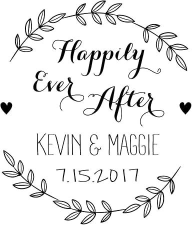 Amazon Happily Ever After Wedding日付self Inkingスタンプ カスタム結婚式招待を保存日付with Wreath And Hearts ウェディングスタンプ スタンプ 文房具 オフィス用品
