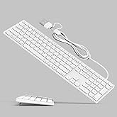 Wired Keyboard for Mac with USB-A/USB-C Connection – Full-Size Apple-Style Keyboard with Numeric Keypad, Foldable Kickstand, 